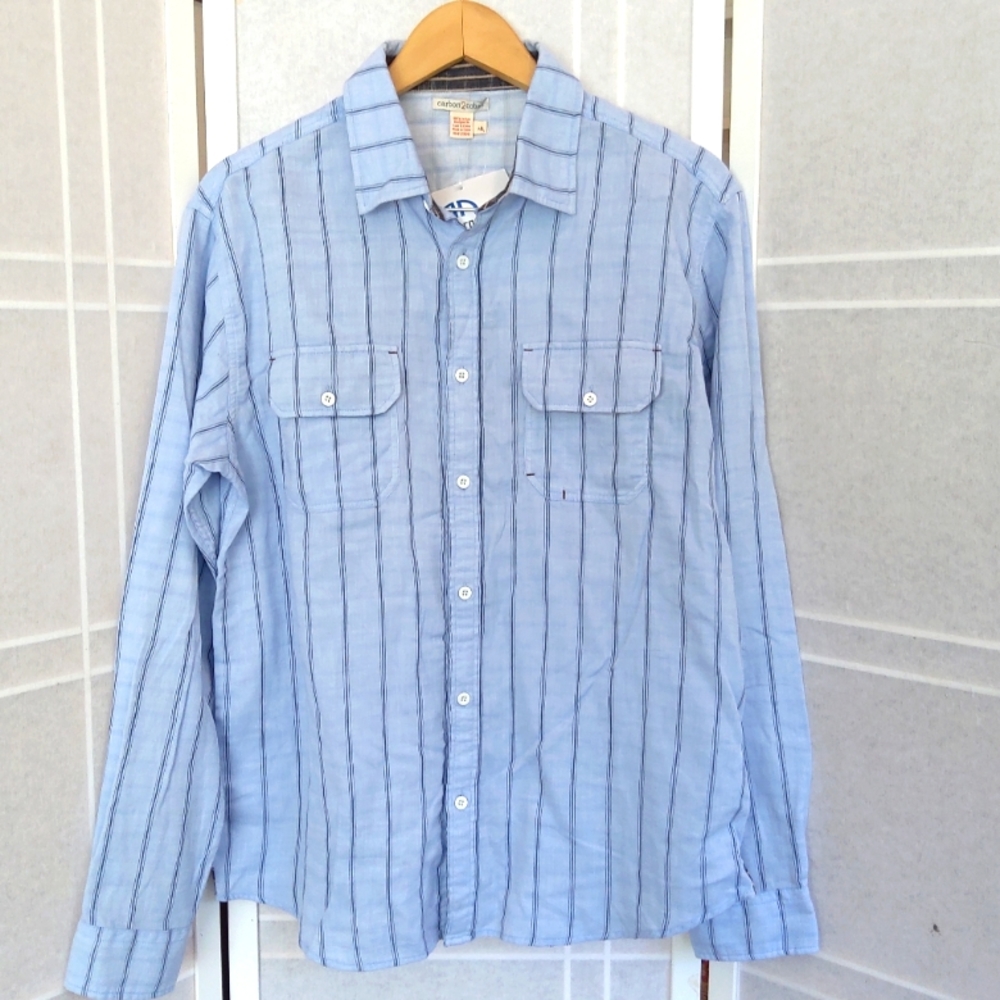 NEW ! Carbon 2 Cobalt blue striped button down flannel shirt